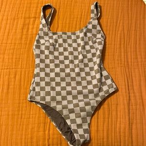 Free people high leg, scoop back checker one piece swimsuit